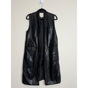 Bagatelle Collection Women's Black Faux Leather Longline Open Front Vest  Medium
